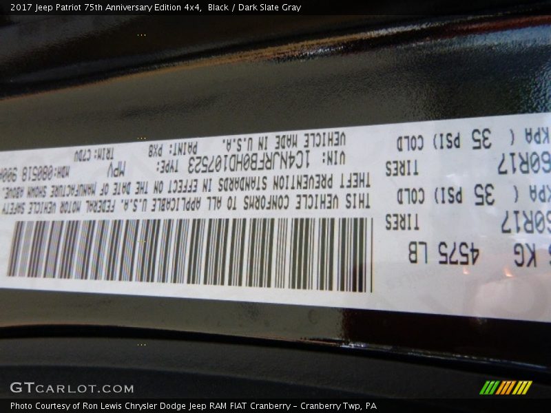 Black / Dark Slate Gray 2017 Jeep Patriot 75th Anniversary Edition 4x4
