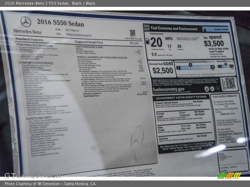 Black / Black 2016 Mercedes-Benz S 550 Sedan