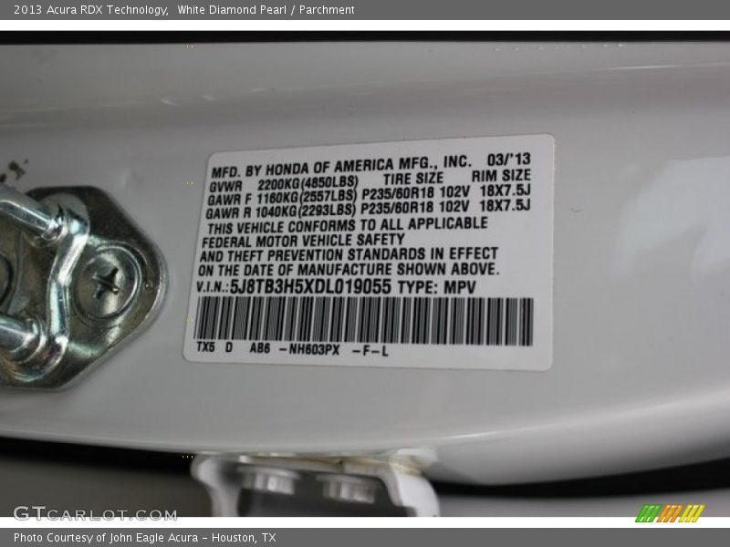 White Diamond Pearl / Parchment 2013 Acura RDX Technology