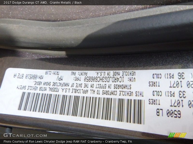 Granite Metallic / Black 2017 Dodge Durango GT AWD