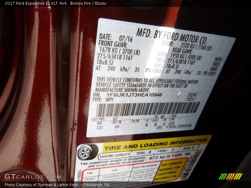 2017 Expedition EL XLT 4x4 Bronze Fire Color Code H7