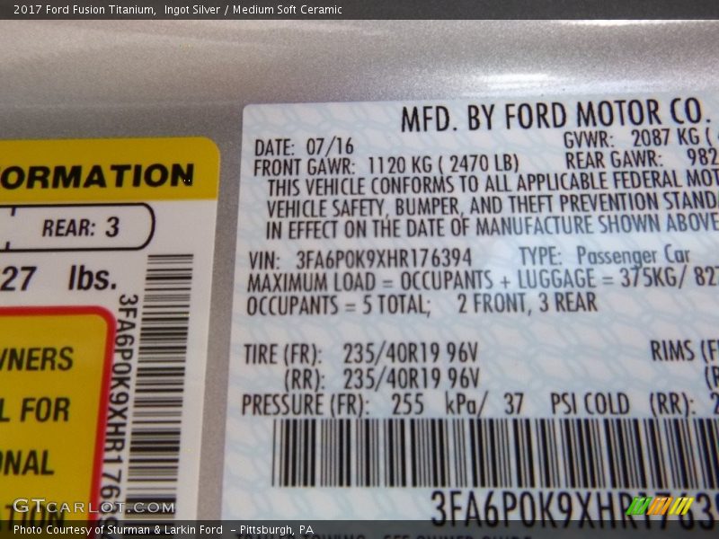 Ingot Silver / Medium Soft Ceramic 2017 Ford Fusion Titanium