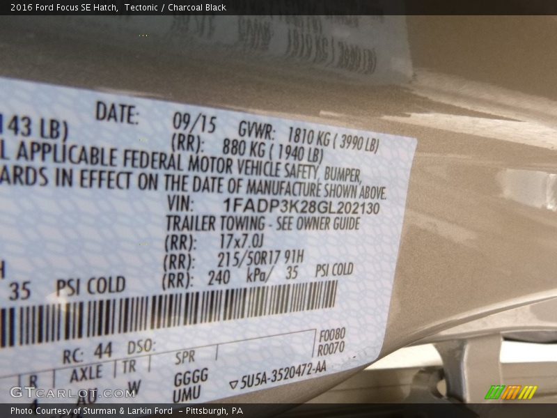 Tectonic / Charcoal Black 2016 Ford Focus SE Hatch