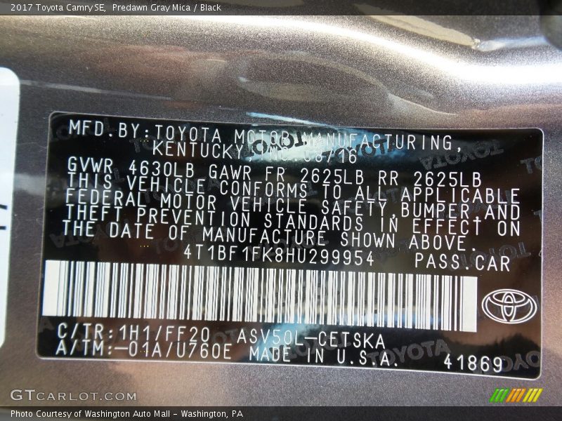 2017 Camry SE Predawn Gray Mica Color Code 1H1