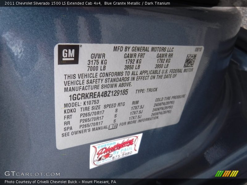 Blue Granite Metallic / Dark Titanium 2011 Chevrolet Silverado 1500 LS Extended Cab 4x4