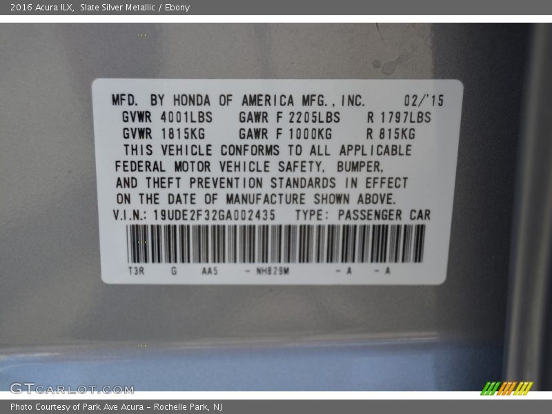 Slate Silver Metallic / Ebony 2016 Acura ILX