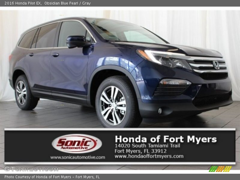 Obsidian Blue Pearl / Gray 2016 Honda Pilot EX