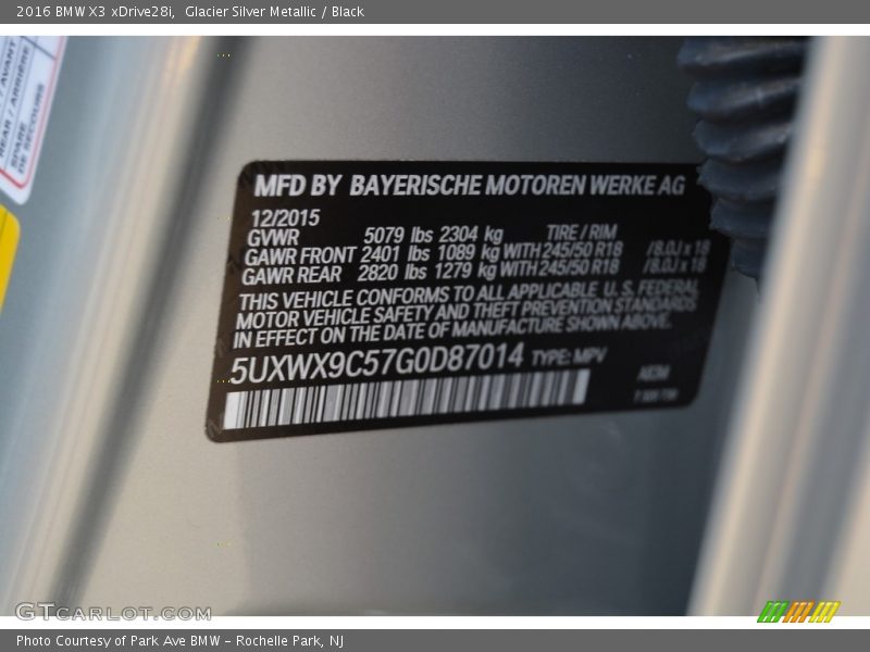 Glacier Silver Metallic / Black 2016 BMW X3 xDrive28i
