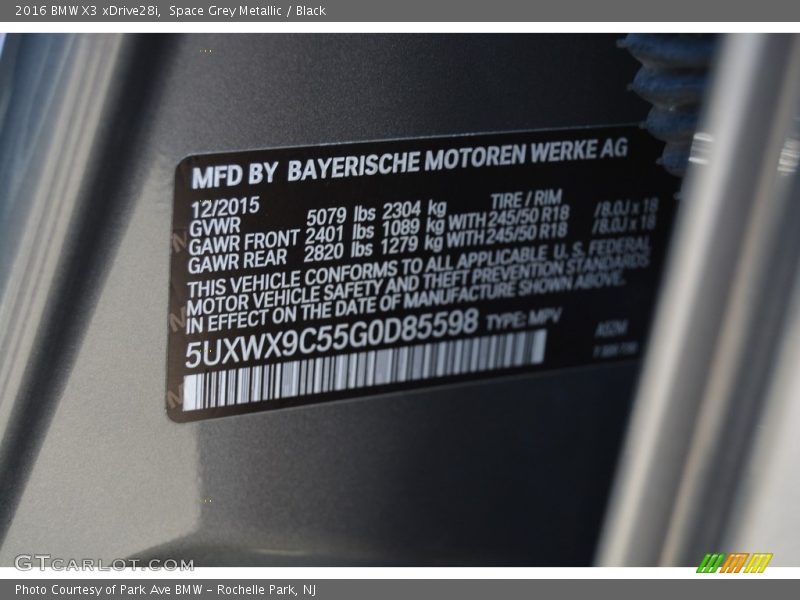 Space Grey Metallic / Black 2016 BMW X3 xDrive28i