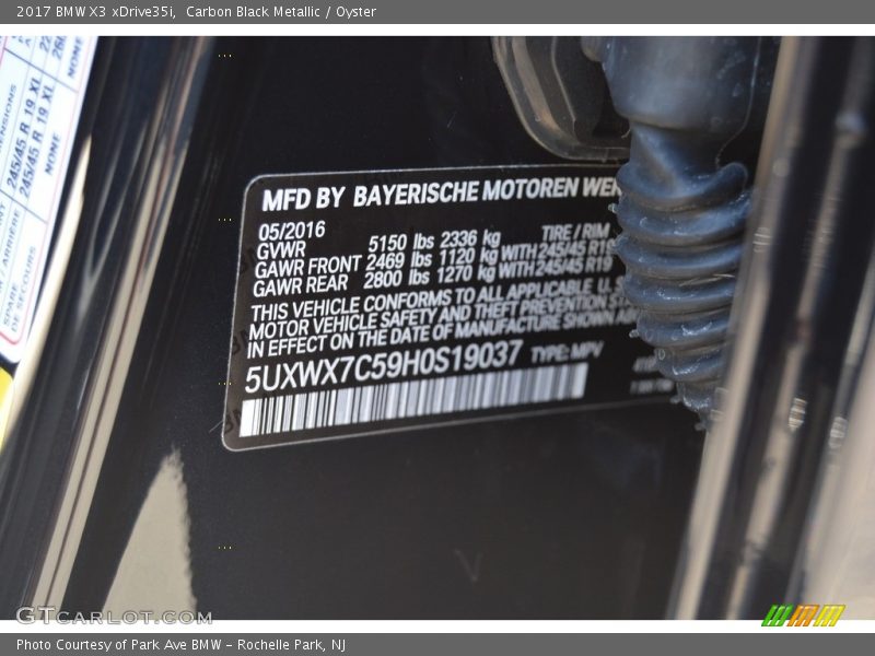 Carbon Black Metallic / Oyster 2017 BMW X3 xDrive35i