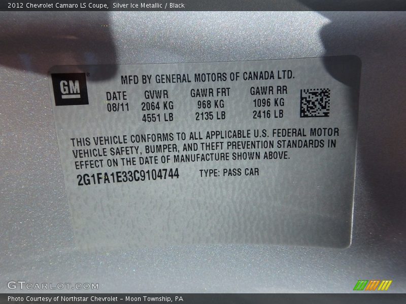 Silver Ice Metallic / Black 2012 Chevrolet Camaro LS Coupe