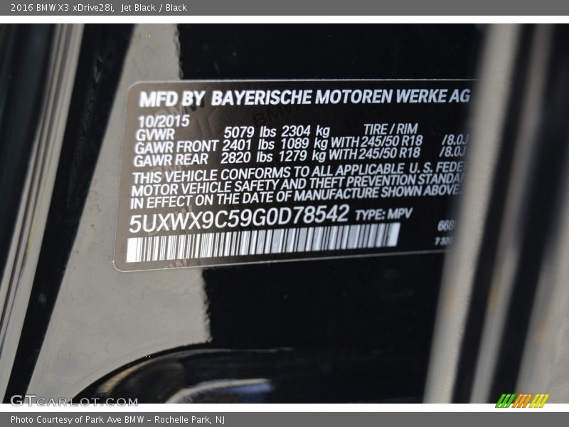 Jet Black / Black 2016 BMW X3 xDrive28i