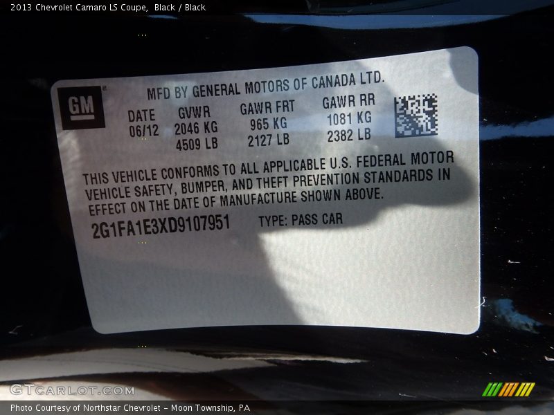 Black / Black 2013 Chevrolet Camaro LS Coupe