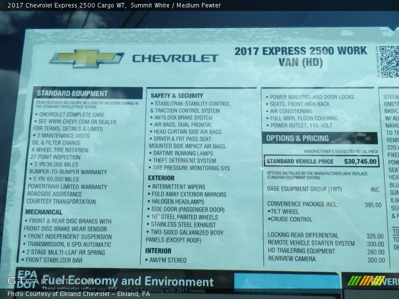 Summit White / Medium Pewter 2017 Chevrolet Express 2500 Cargo WT