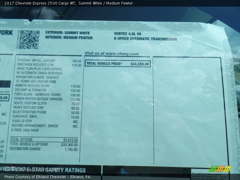 Summit White / Medium Pewter 2017 Chevrolet Express 2500 Cargo WT
