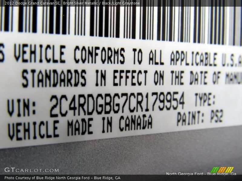 Bright Silver Metallic / Black/Light Graystone 2012 Dodge Grand Caravan SE