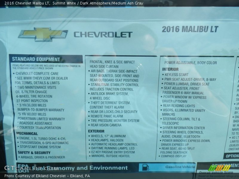 Summit White / Dark Atmosphere/Medium Ash Gray 2016 Chevrolet Malibu LT