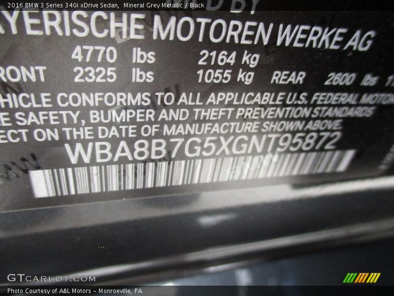 Mineral Grey Metallic / Black 2016 BMW 3 Series 340i xDrive Sedan