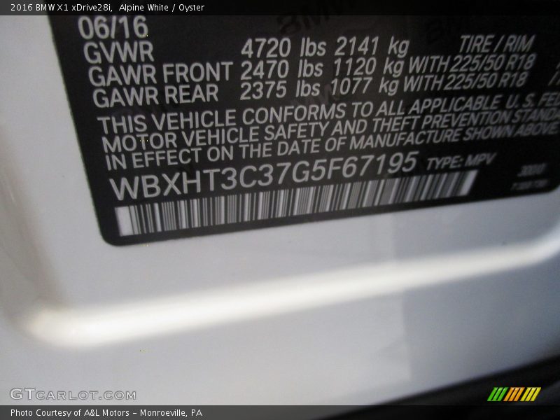 Alpine White / Oyster 2016 BMW X1 xDrive28i