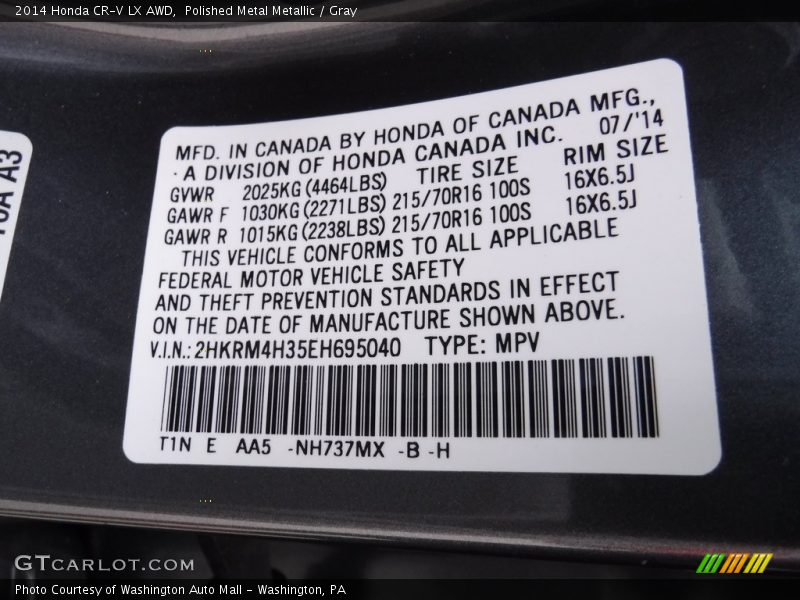 Polished Metal Metallic / Gray 2014 Honda CR-V LX AWD