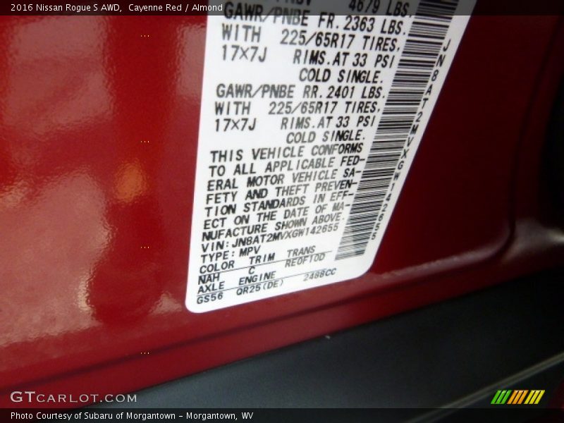 Cayenne Red / Almond 2016 Nissan Rogue S AWD