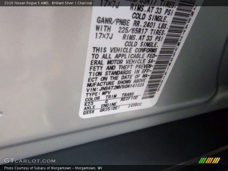 Brilliant Silver / Charcoal 2016 Nissan Rogue S AWD