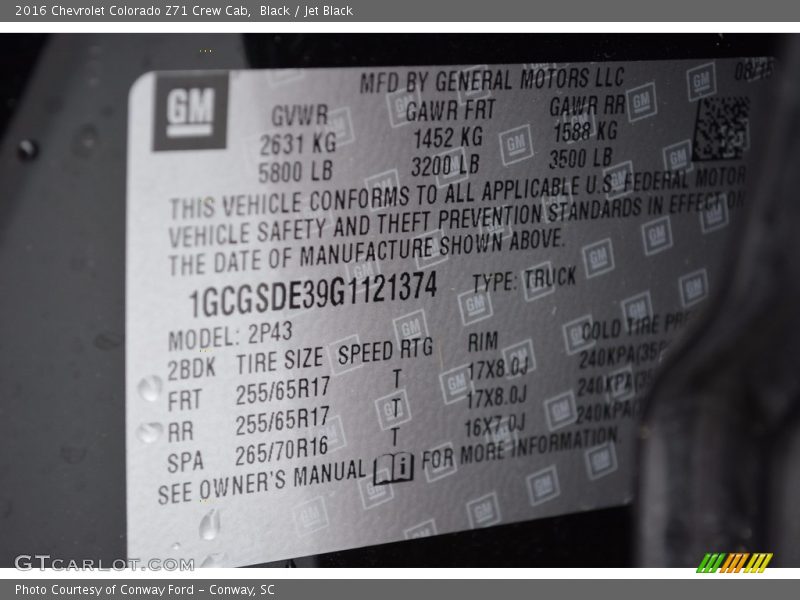 Black / Jet Black 2016 Chevrolet Colorado Z71 Crew Cab