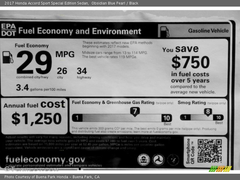  2017 Accord Sport Special Edition Sedan Window Sticker