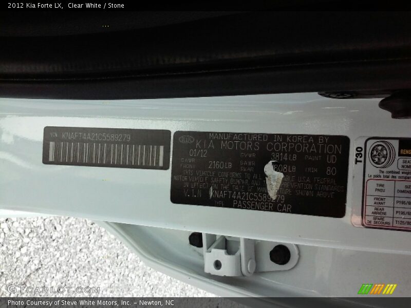 Clear White / Stone 2012 Kia Forte LX