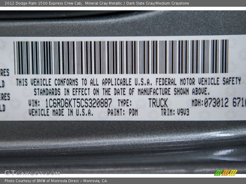 Mineral Gray Metallic / Dark Slate Gray/Medium Graystone 2012 Dodge Ram 1500 Express Crew Cab