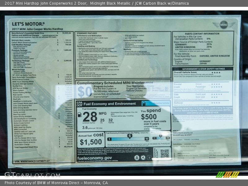  2017 Hardtop John Cooperworks 2 Door Window Sticker