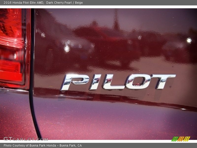 Dark Cherry Pearl / Beige 2016 Honda Pilot Elite AWD