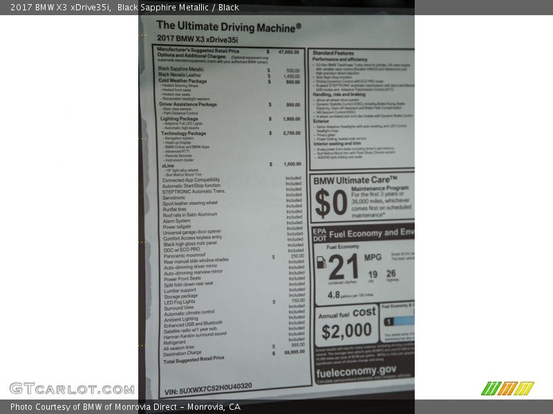 Black Sapphire Metallic / Black 2017 BMW X3 xDrive35i