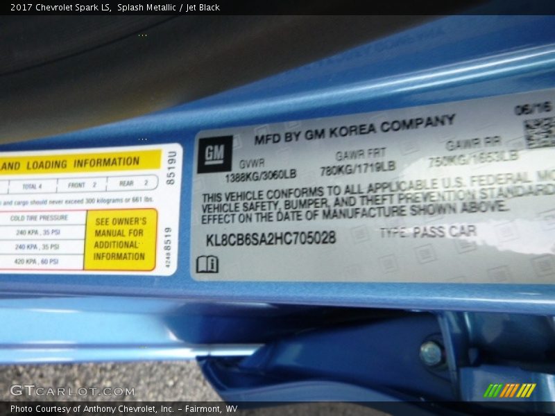 Splash Metallic / Jet Black 2017 Chevrolet Spark LS