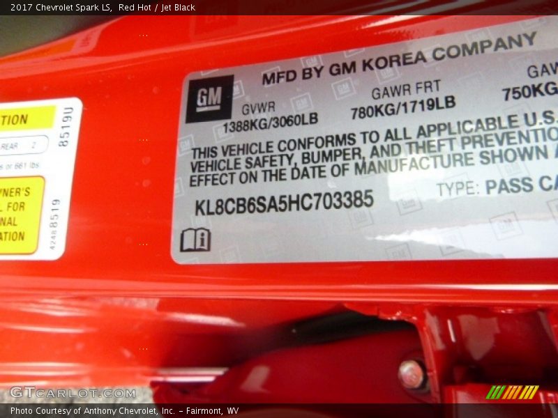 Red Hot / Jet Black 2017 Chevrolet Spark LS
