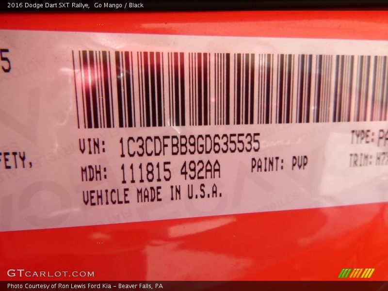 Go Mango / Black 2016 Dodge Dart SXT Rallye