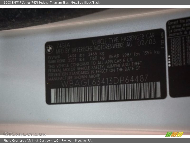 Titanium Silver Metallic / Black/Black 2003 BMW 7 Series 745i Sedan