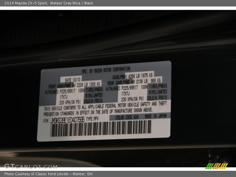 Meteor Gray Mica / Black 2014 Mazda CX-5 Sport
