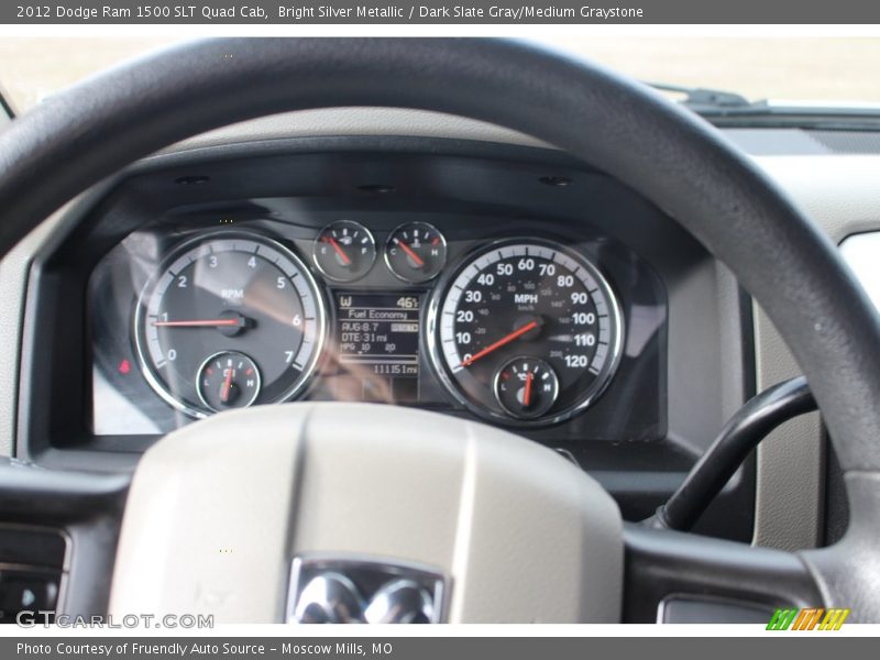 Bright Silver Metallic / Dark Slate Gray/Medium Graystone 2012 Dodge Ram 1500 SLT Quad Cab