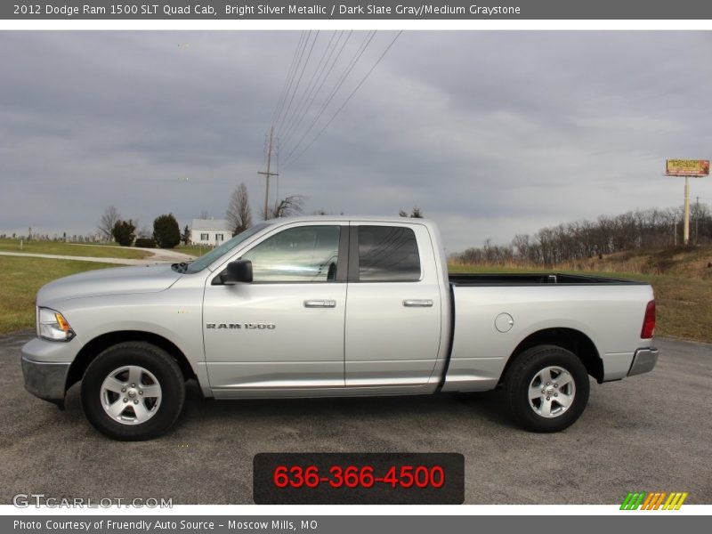 Bright Silver Metallic / Dark Slate Gray/Medium Graystone 2012 Dodge Ram 1500 SLT Quad Cab