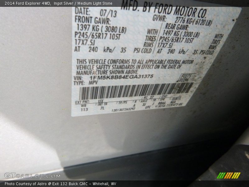 Ingot Silver / Medium Light Stone 2014 Ford Explorer 4WD