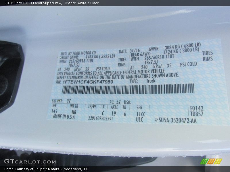 Oxford White / Black 2016 Ford F150 Lariat SuperCrew