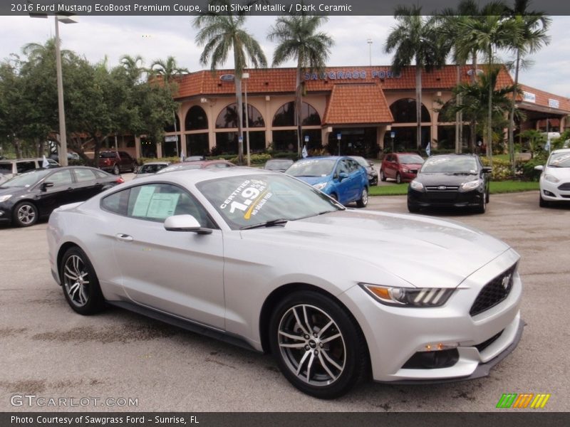Ingot Silver Metallic / Dark Ceramic 2016 Ford Mustang EcoBoost Premium Coupe