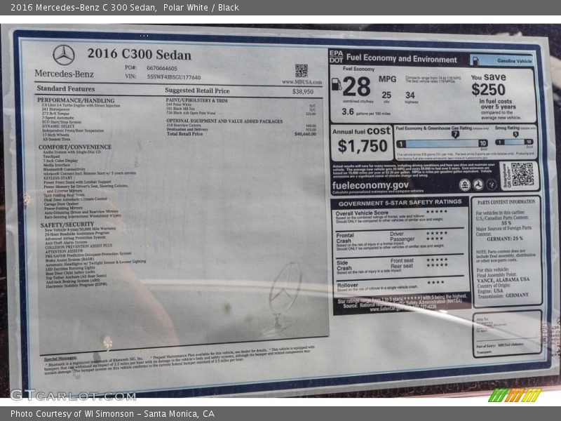 Polar White / Black 2016 Mercedes-Benz C 300 Sedan