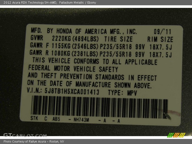 Palladium Metallic / Ebony 2012 Acura RDX Technology SH-AWD