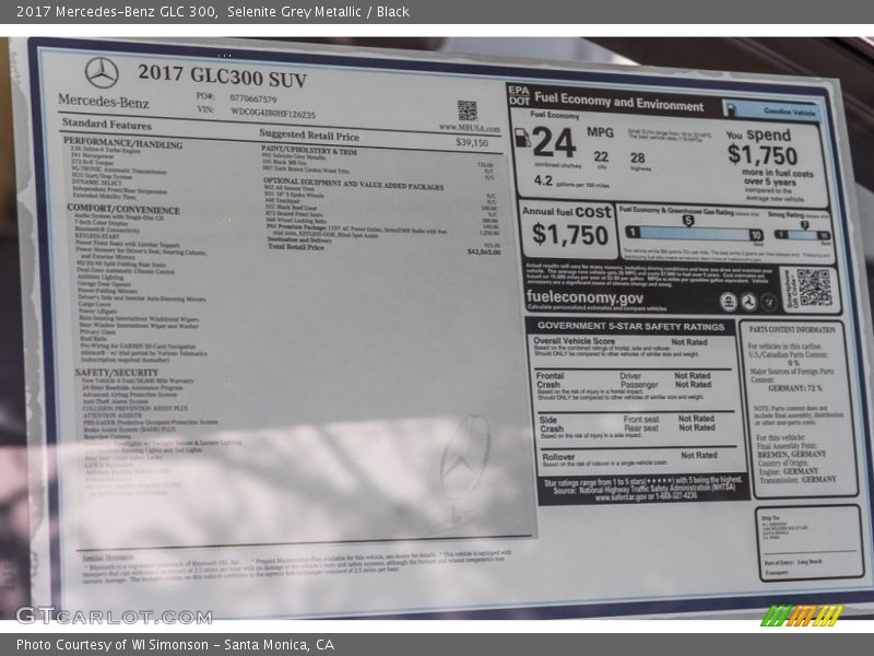  2017 GLC 300 Window Sticker