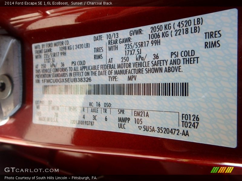 Sunset / Charcoal Black 2014 Ford Escape SE 1.6L EcoBoost