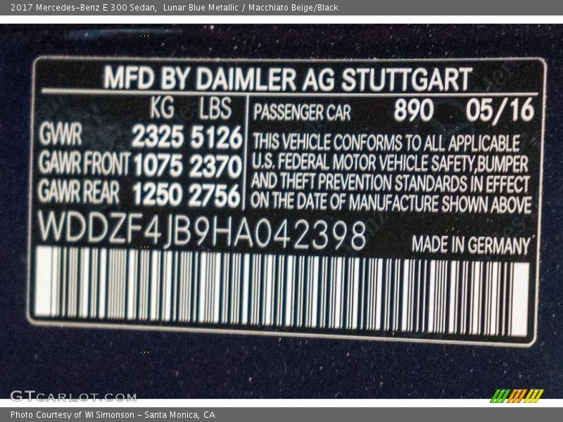 Lunar Blue Metallic / Macchiato Beige/Black 2017 Mercedes-Benz E 300 Sedan