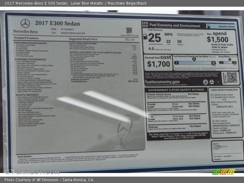Lunar Blue Metallic / Macchiato Beige/Black 2017 Mercedes-Benz E 300 Sedan