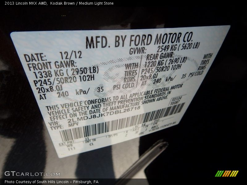 Kodiak Brown / Medium Light Stone 2013 Lincoln MKX AWD